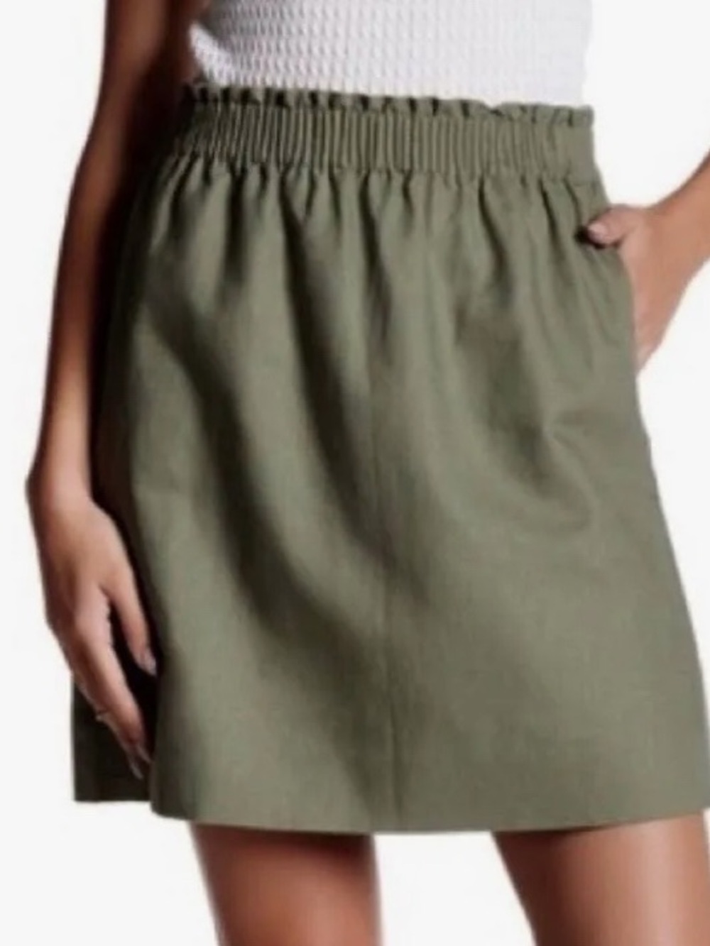 J. Crew Olive Green Mini Skirt with Ruffled Elastic Waist size 4
